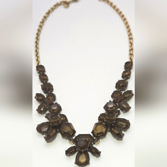 J CREW Smoky Quartz Rhinestone Gold & Grey Statement Necklace - Picture 6 of 8